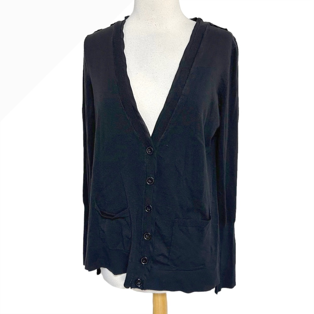 Norma Kamali Black Button Front Cardigan Sweater Lightweight Pockets Womens L